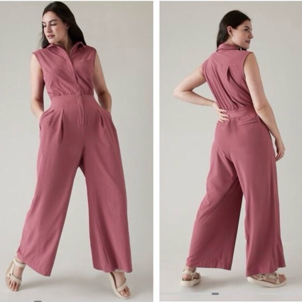 Athleta Brooklyn Heights Wide Leg Jumpsuit in Berry Rose Pink (8P)